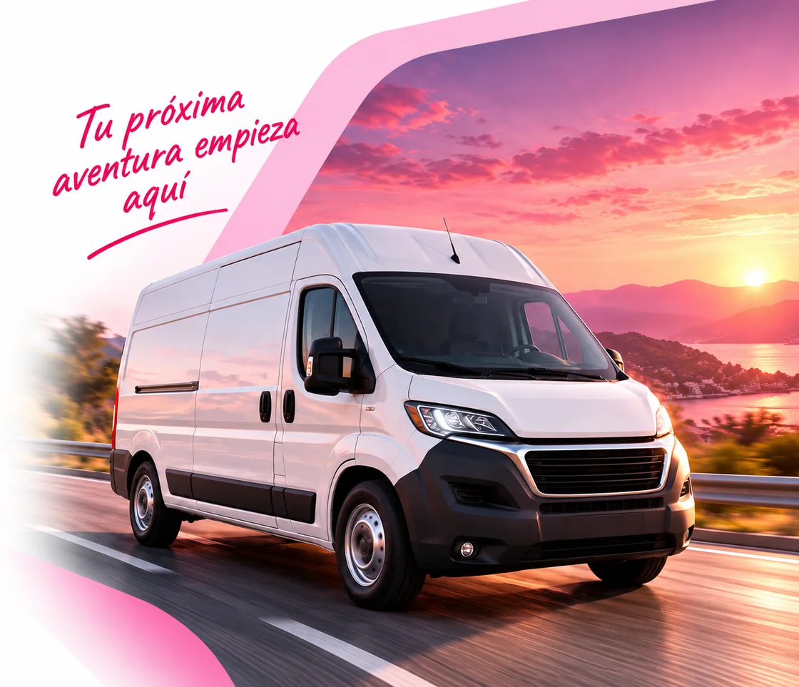 Tu próxima aventura empieza aquí — furgoneta de FurgoQueen en carretera